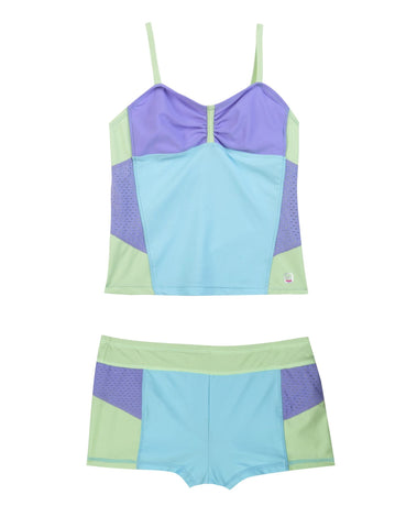 Girls' 2-PC. Color block  Bandeaux Tankini & Short Swimsuit Set