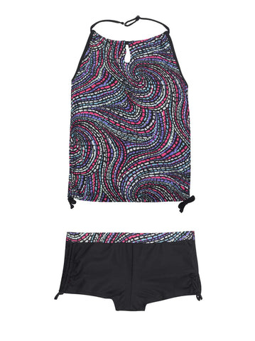 Girls' 2-PC. Tile Wave Halter Tankini & Short Swimsuit Set